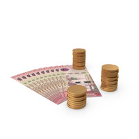 Currency Saudi 100 Riyals Money Notes Spread With Coins PNG & PSD Images