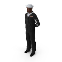 Afro American Sailor In Black Uniform Standing Pose PNG & PSD Images