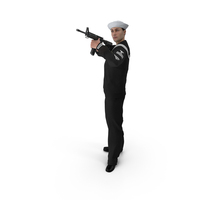 US Navy Sailor In Black Uniform With Rifle PNG & PSD Images