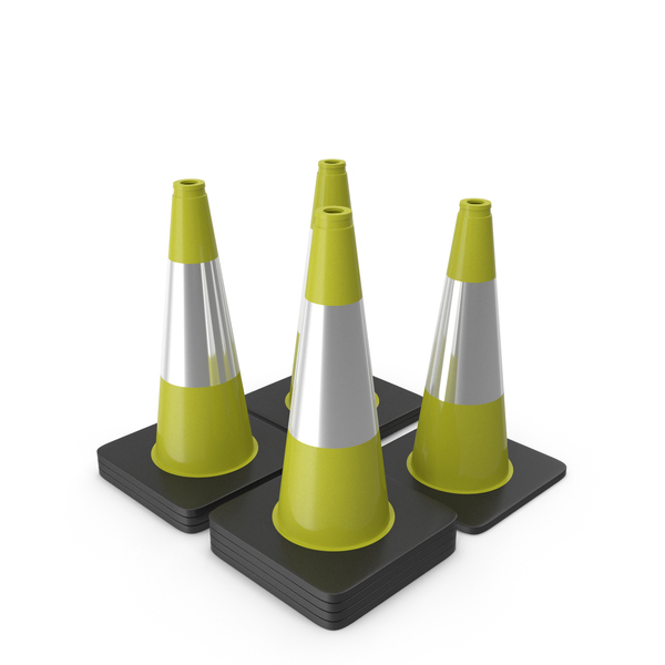 Cones: 18 Inch Traffic Cone With Reflector, Black 3 yellow PNG & PSD Images
