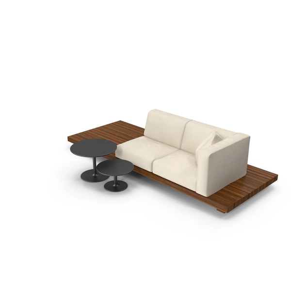 Patio Furniture: 2 Seater Outdoor Teak Platform Lounge Setting with Tables PNG & PSD Images