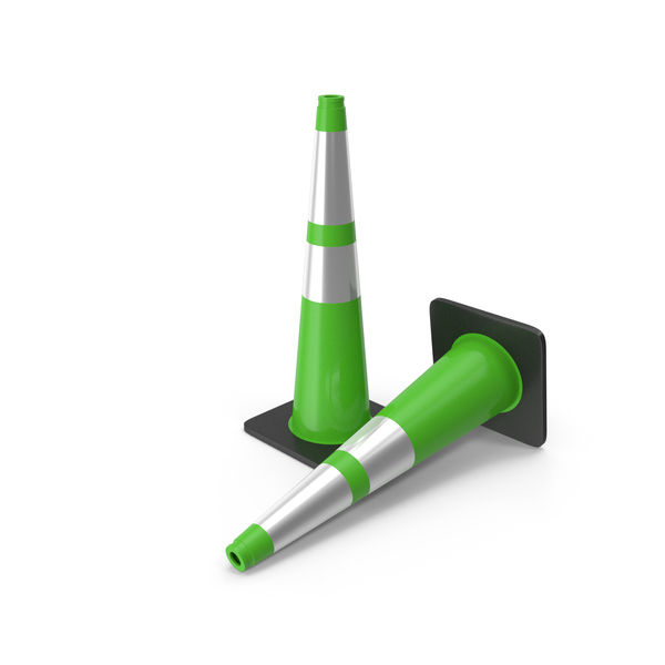 Cones: 36 Inch  Traffic Cone With Reflector, Black Base Green PNG & PSD Images