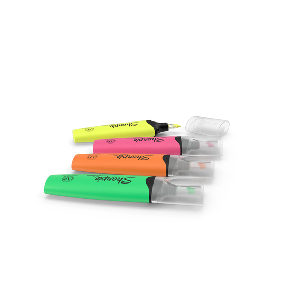 4 Sharpie Highlighter Markers PNG & PSD Images