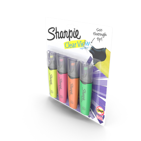 4 Sharpie Highlighter Markers with Package PNG & PSD Images 4 Sharpie Highlighter Markers with Package PNG & PSD Images
