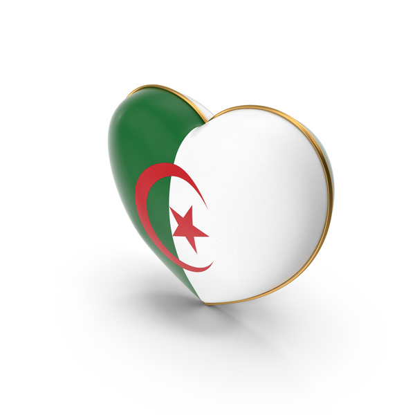 Algeria Country Flag In Heart Golden Frame PNG & PSD Images