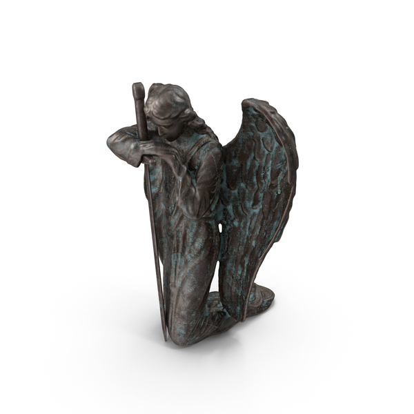 Statuette: Angel on Knee Bronze Outdoor PNG & PSD Images Statuette: Angel on Knee Bronze Outdoor PNG & PSD Images