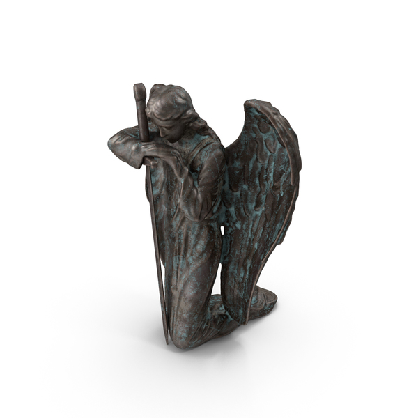 Statuette: Angel on Knee with Sword Bronze Outdoor PNG & PSD Images