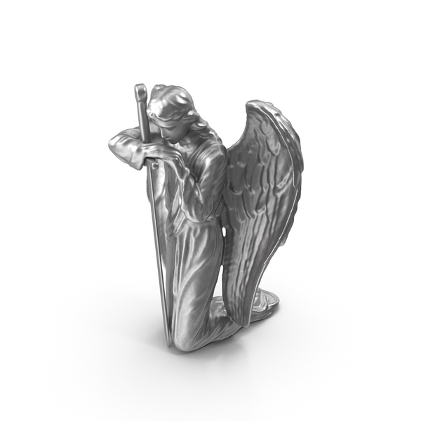Statuette: Angel on Knee with Sword Metal PNG & PSD Images Statuette: Angel on Knee with Sword Metal PNG & PSD Images