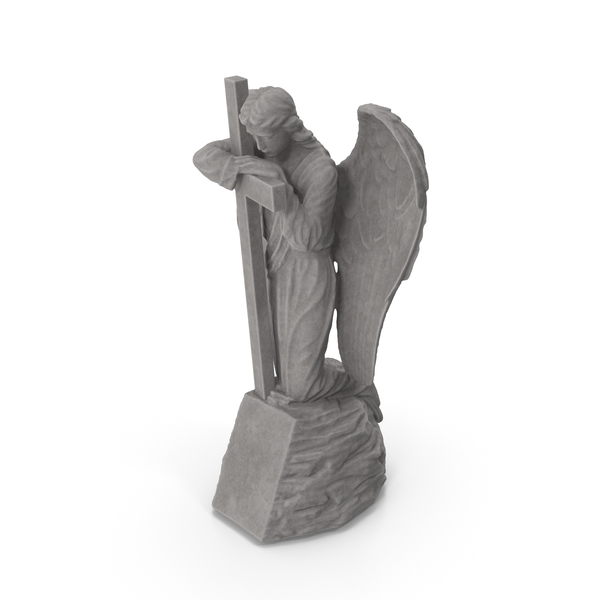 Statuette: Angel on Rock with Cross Stone PNG & PSD Images
