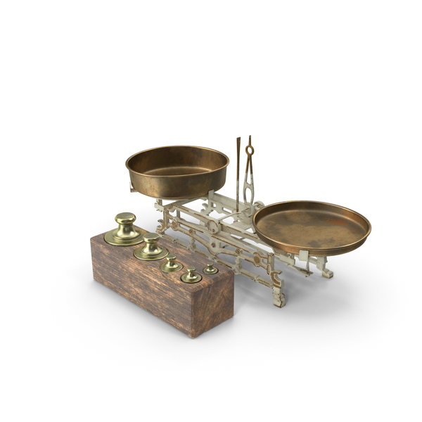 Antique Balance Scale with Weights Set PNG & PSD Images