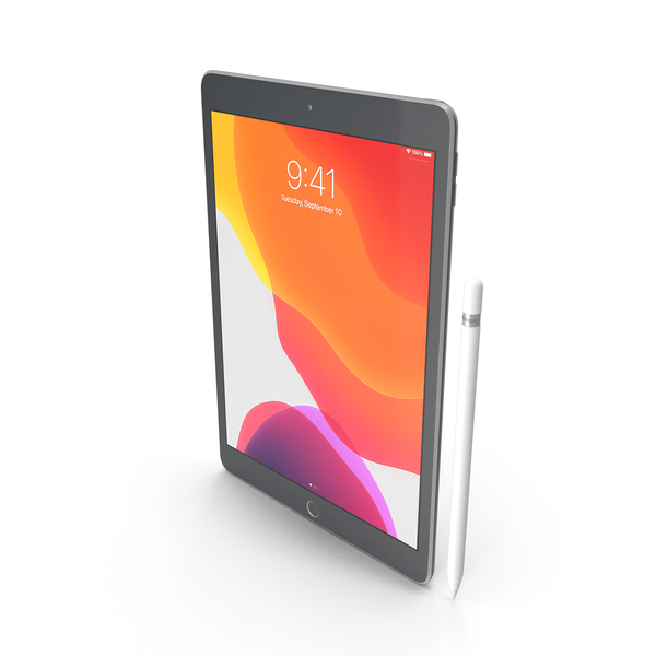Tablet Computer: Apple iPad 10.2 Space Gray with Pencil PNG & PSD Images Tablet Computer: Apple iPad 10.2 Space Gray with Pencil PNG & PSD Images