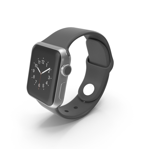 Apple Watch 38mm Stainless Steel Case Black Sport Band PNG Images