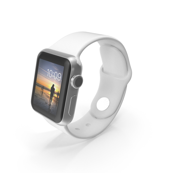 Apple Watch 38mm Stainless Steel Case White Sport Band PNG Images