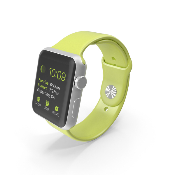 Apple Watch Sport 42mm Silver Aluminum Case Green Sport Band PNG Images ...