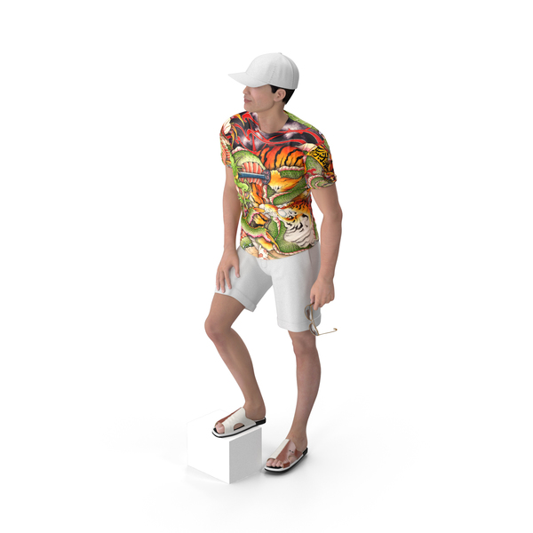 Asian Man Summer Outfits Standing Pose PNG & PSD Images