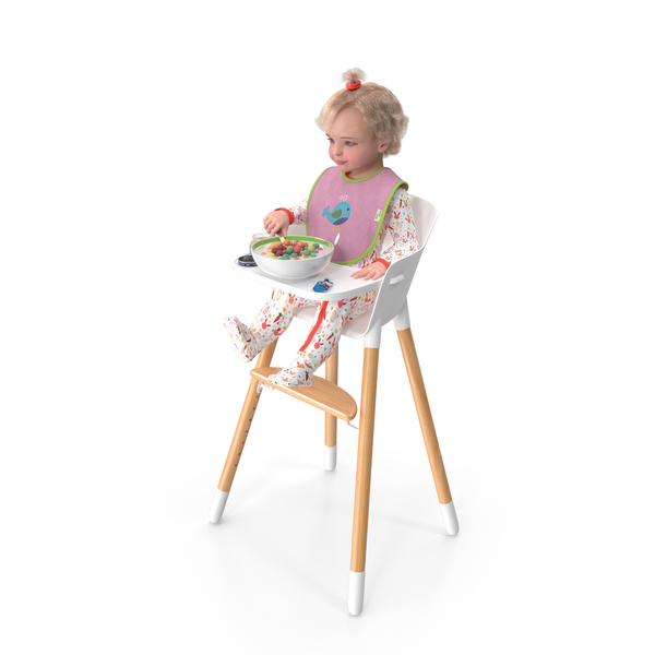 Baby Girl Eating in High Chair Fur PNG & PSD Images