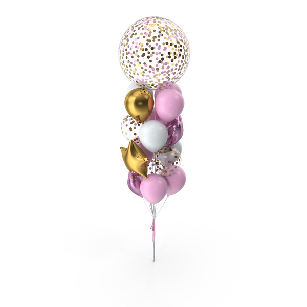 Streamer: Balloon Composition With Big Glitter Confetti Balloon PNG & PSD Images