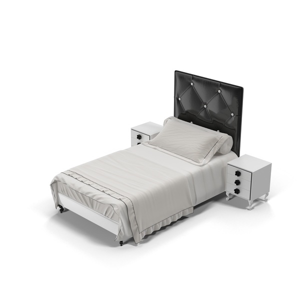 卧室套件：带侧桌的床PNG和PSD图像