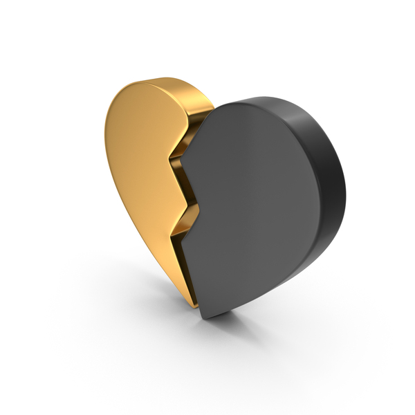 Symbols: Black And Gold Broken Heart Symbol PNG & PSD Images