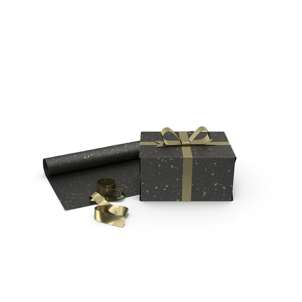 Black and Gold Gift Box with Paper Roll and Gold Foil Ribbon PNG & PSD Images Black and Gold Gift Box with Paper Roll and Gold Foil Ribbon PNG & PSD Images