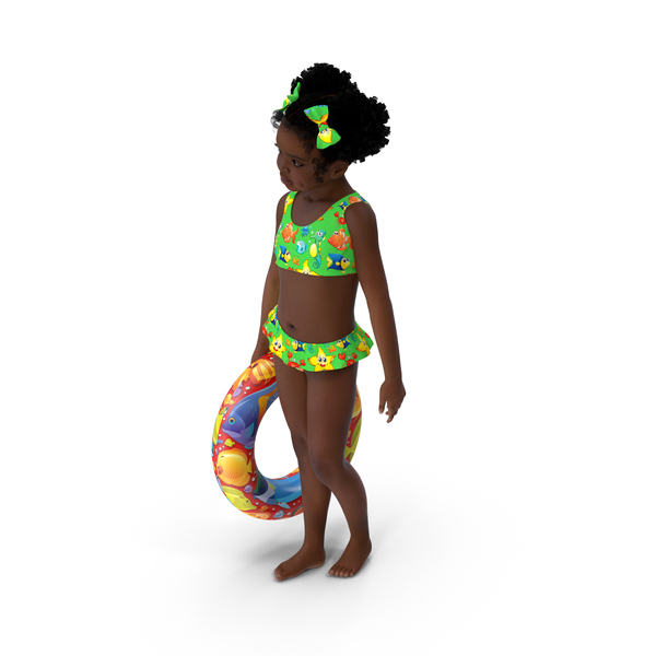 Swimsuit: Black Child Girl Holding Swim Ring PNG & PSD Images