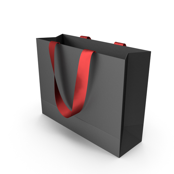 Gift: Black Packaging Bag with Red Tape Handles PNG & PSD Images