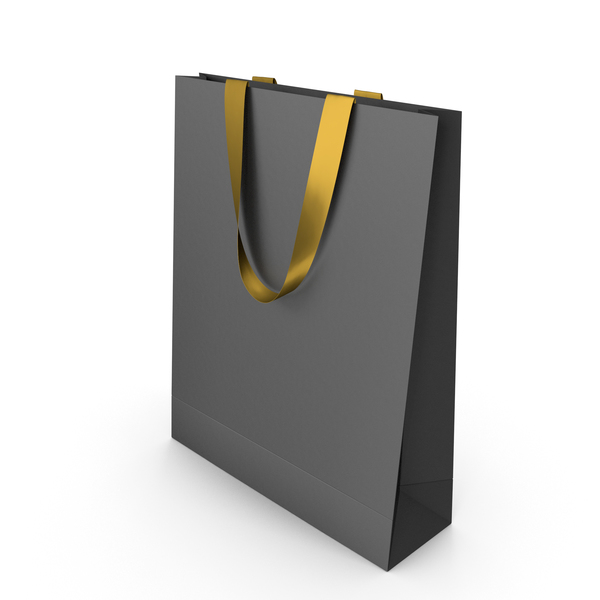 Gift: Black Paper Bag with Gold Handles PNG & PSD Images Gift: Black Paper Bag with Gold Handles PNG & PSD Images