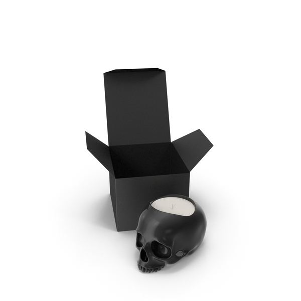 Halloween Decoration: Black Skull Head Candle with Box PNG & PSD Images