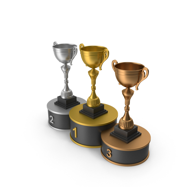 Sports: Black Winners Podium with Trophy Cups PNG & PSD Images
