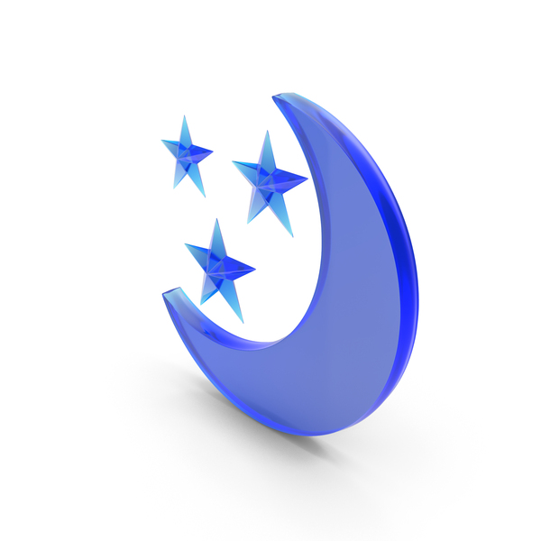 Symbols: Blue Glass Half Moon With Three Stars Symbol PNG & PSD Images