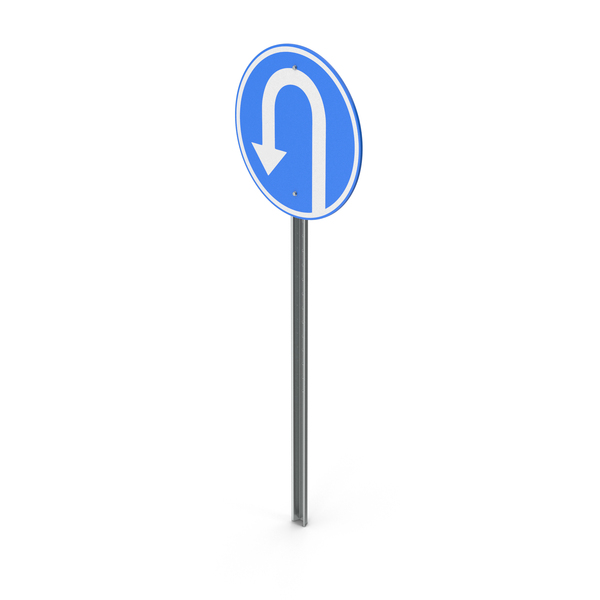 Traffic Signs: Blue Round U-Turn Road Sign Pole PNG & PSD Images