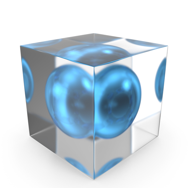 Blue Sphear Ball in Glass Cube PNG & PSD Images
