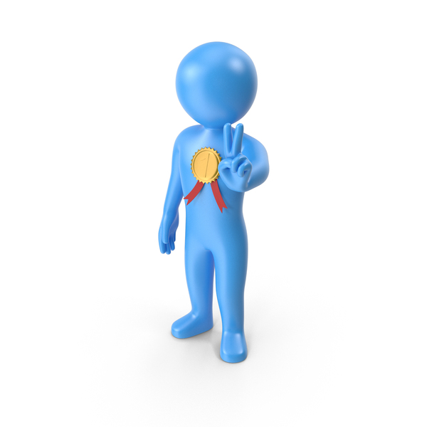 Characters: Blue Stickman With Gold Medal PNG & PSD Images