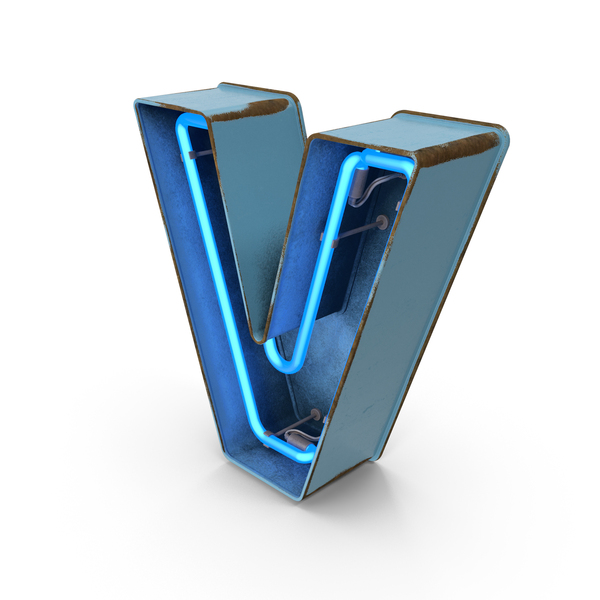 Language: Blue Vintage Neon Letter V PNG & PSD Images