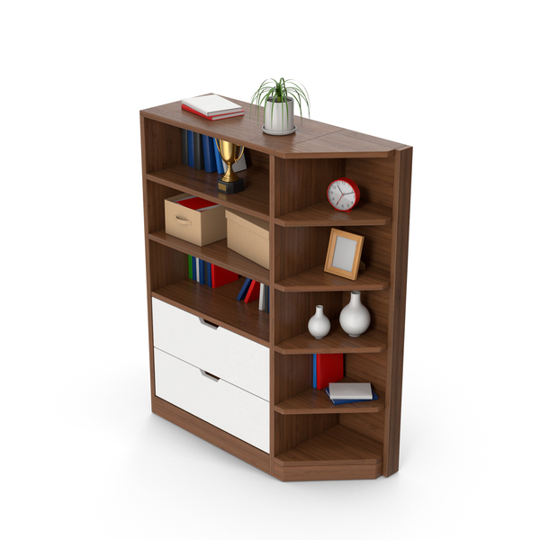 Bookcase Cabinet Set Dark Wood PNG & PSD Images