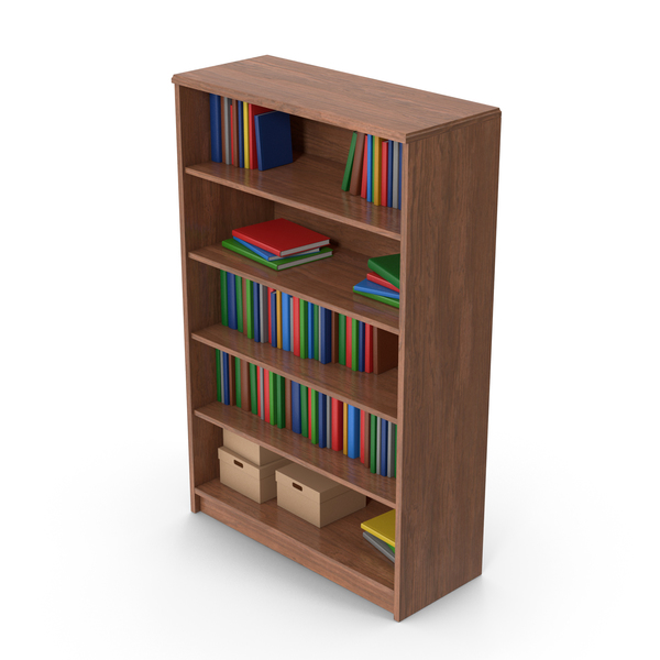 Bookshelf With Books Dark Wood PNG & PSD Images