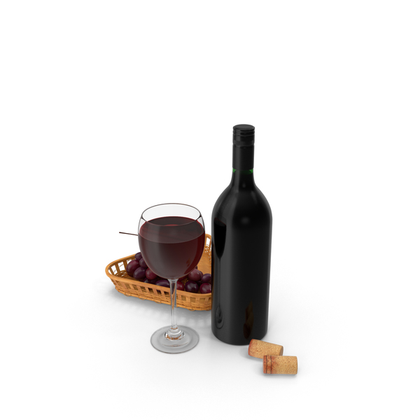 Bottle Of Wine With Glass and Grapes PNG & PSD Images