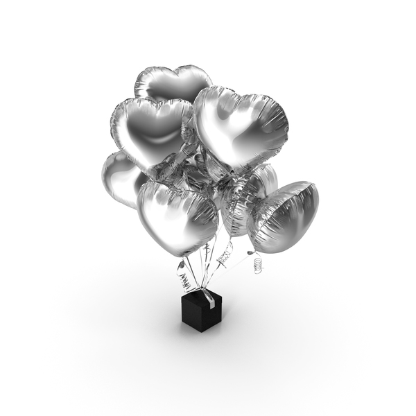 Valentine's: Bouquet of Silver Heart Balloons with Gift Box PNG & PSD Images