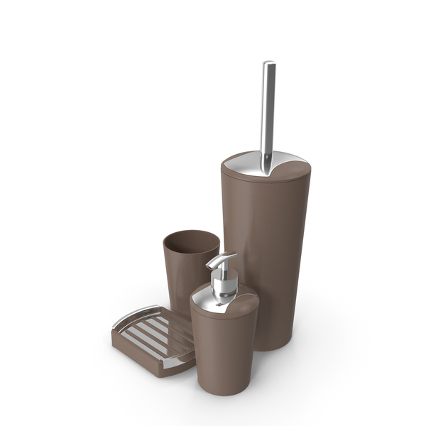 Bathroom Accessories: Brown Soap Dish Collection Set With Chrome Plate PNG & PSD Images