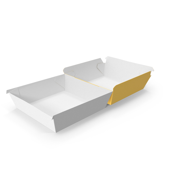 Takeaway Food Container: Burger Box Opened Completely Yellow and White PNG & PSD Images