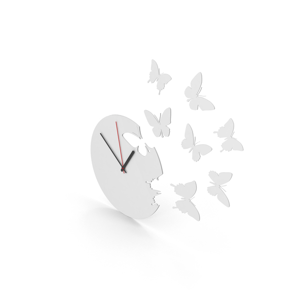 Butterfly Clock White PNG & PSD Images Butterfly Clock White PNG & PSD Images