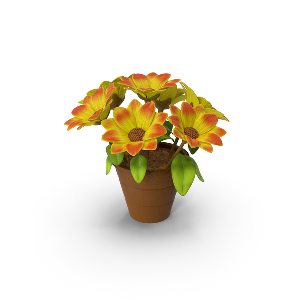 cartoon Pot with Flower Yellow PNG & PSD Images