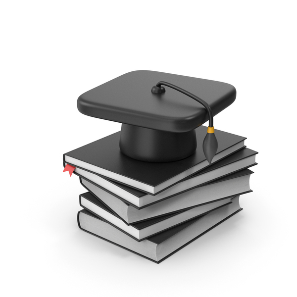 Cap: Cartoony Graduation Hat And Books Stack PNG & PSD Images