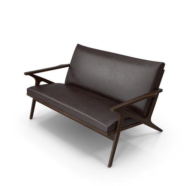 Loveseat: Cavett Coffee Brown Leather Double Chair PNG & PSD Images