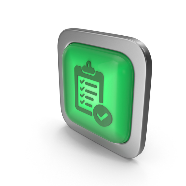 Computer: Checked List Green Icon Square Button PNG & PSD Images
