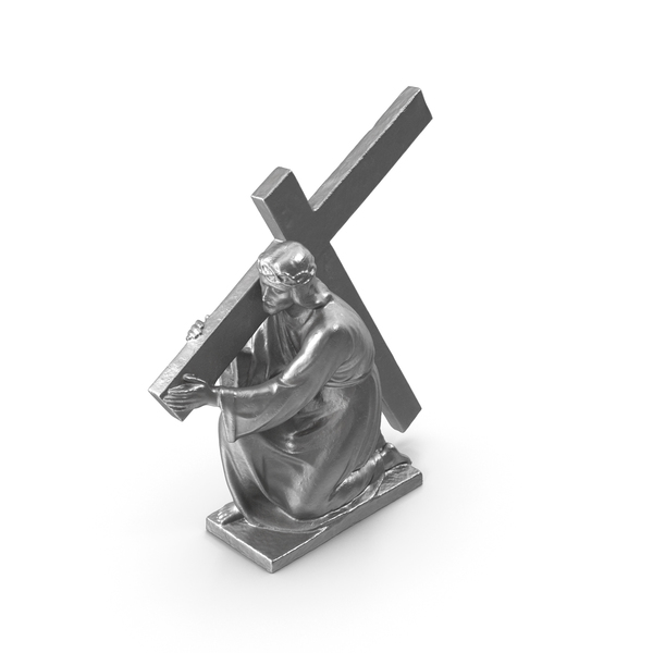 Jesus Statue: Christ Holding Cross Metal PNG & PSD Images