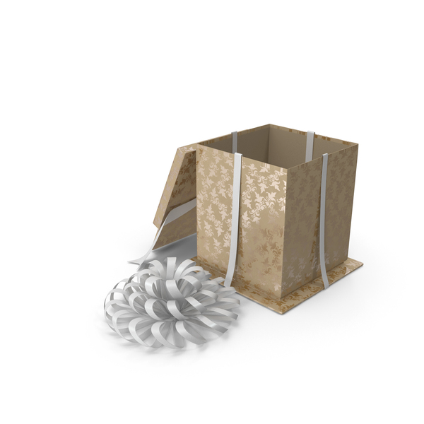 Gift: Christmas BOX Open Ribbon Cream PNG & PSD Images