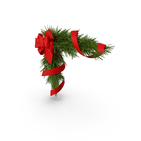 Wreath: Christmas Corner Decoration with Red Bow and Ribbon PNG & PSD Images