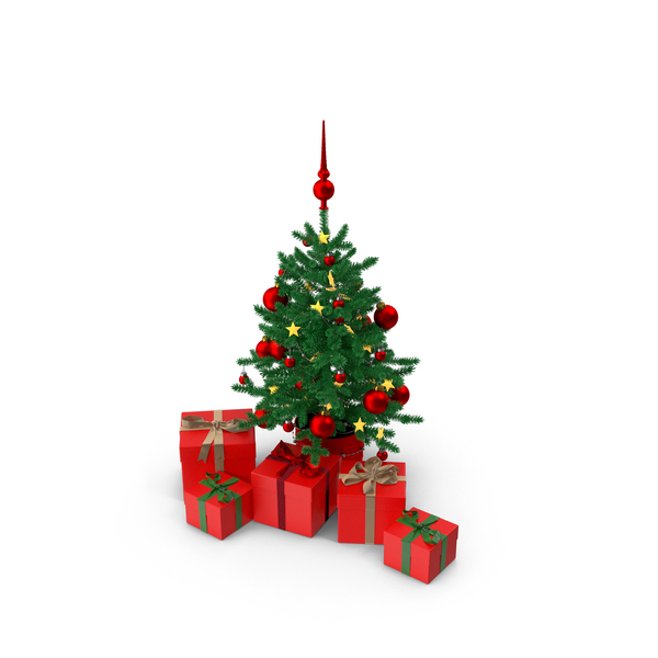 Tree: Christmas Green Pine With Red Gifts PNG & PSD Images