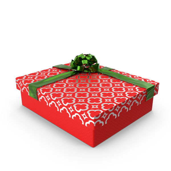 Gift Box: Christmas Red Present With Green Ribbon PNG & PSD Images